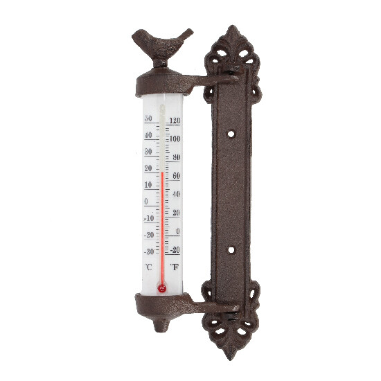 Thermometer "MISCELLANEOUS", wall-mounted with a bird, cast iron, gift box|Esschert Design