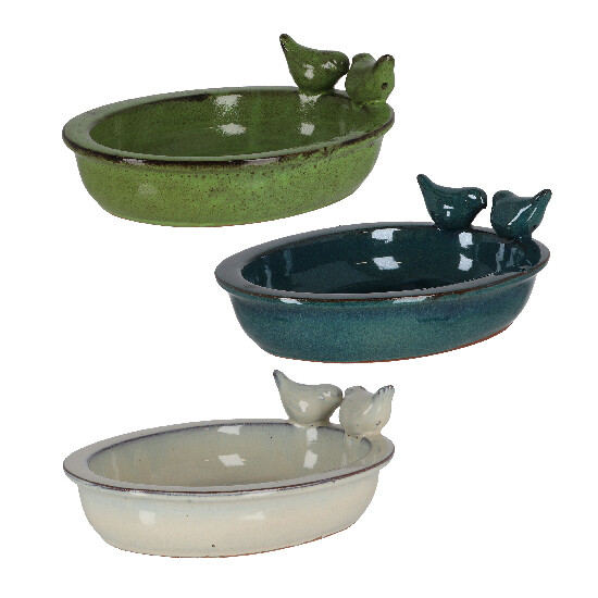 Ceramic oval bird bath, package contains 3 pieces!|Esschert Design