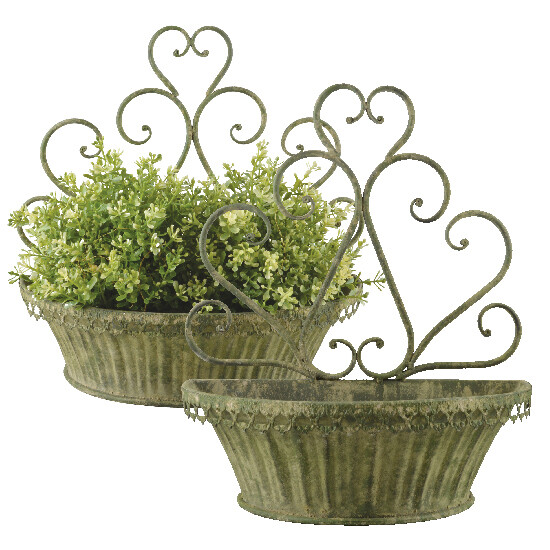 Flower pot "AGED METAL" on the wall, green, set of 2 (SALE)|Esschert Design