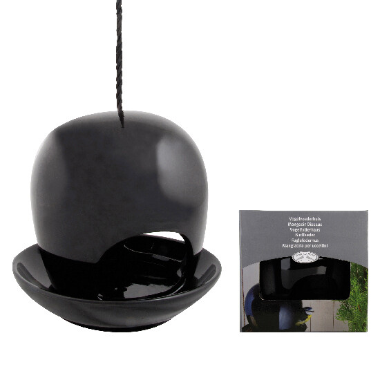Ceramic feeder "BEST FOR BIRDS", 18 x 18 cm, black (SALE)|Esschert Design