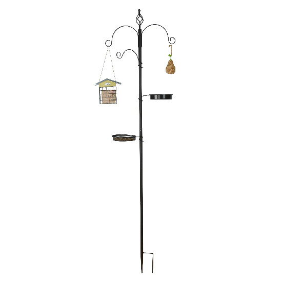 XL Feeding station/drinker for birds HAPPY BIRDS, plug-in, 52x18x201cm, black|Esschert Design