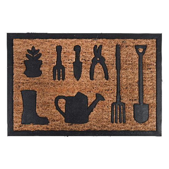 Rubber mat "BEST FOR BOOTS" with coconut fiber Garden tools, natural with black, 61 x 40 cm|Esschert Design