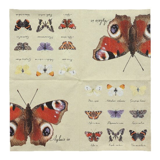 Serwetki 17x17 cm z kolorowym nadrukiem Motyle, 20 szt. w 1 opakowaniu.|Esschert Design