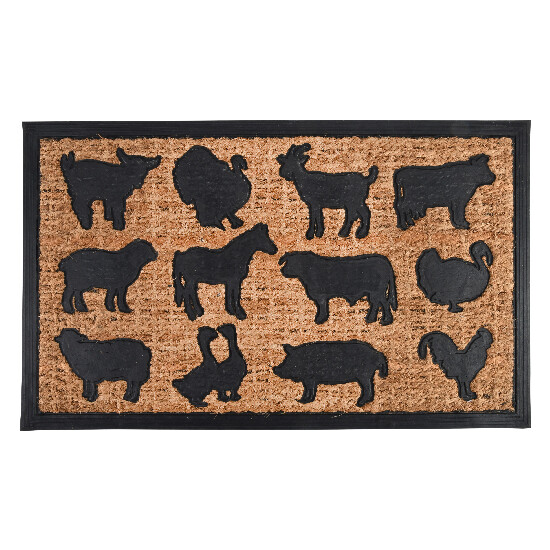 Rubber doormat "BEST FOR BOOTS" with coconut fiber Animals from the farm, natural with black, 76 x 45 cm|Esschert Design