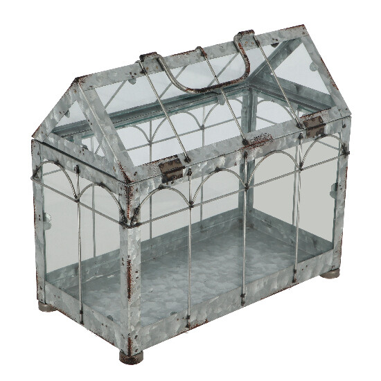 Greenhouse|flower planter INDUSTRIAL HOUSE, 29x15x31cm, gray with rust patina|Esschert Design