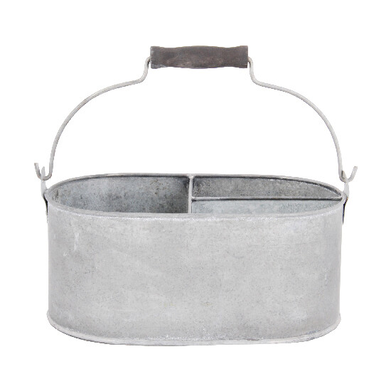 Crate with three compartments OLD ZINC, zinc, 29x22x16 cm (SALE)|Esschert Design