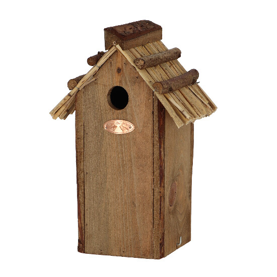 Wooden Birdhouse "BEST FOR BIRDS" antique, straw roof - Great tit 32 cm (SALE)|Esschert Design