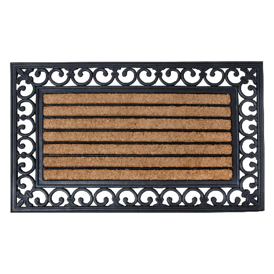 Gumová Rohožka "BEST FOR BOOTS" s kokosovým vláknom a ornamentami, čierna, 75,5 cm x 45,5 cm | Esschert Design