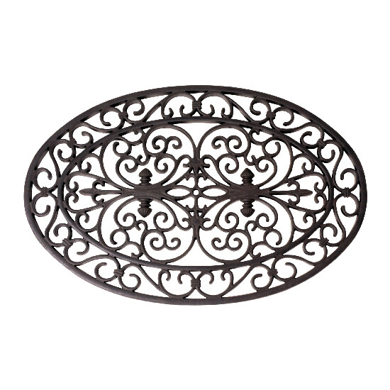 Rubber doormat "BEST FOR BOOTS" oval with ornaments, black, 69.5 x 44 cm|Esschert Design
