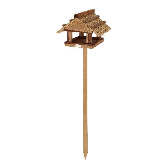 Kŕmidlo pre vtáčiky "BEST FOR BIRDS" na nohe, drevené so slamenou strechou, 26,5 x 29 x 113 cm|Esschert Design