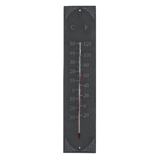 Termometr „ŚWIAT POGODY”, łupkowy, okrągły z ornamentem, 10 x 0,5 x 45 cm|Esschert Design
