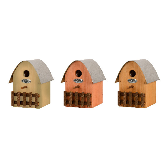 Birdhouse "BEST FOR BIRDS" hanging, wooden, red, natural, cream, 15x22.2x20 cm, package contains 3 pieces!|Esschert Design
