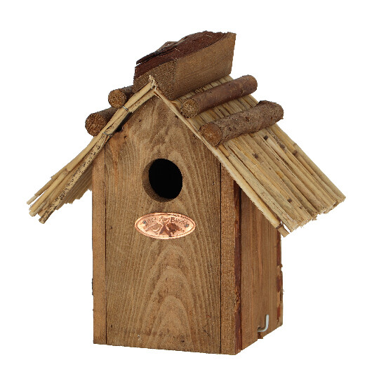 Wooden Birdhouse "BEST FOR BIRDS" antique, straw roof - Common wren 21 cm (SALE)|Esschert Design
