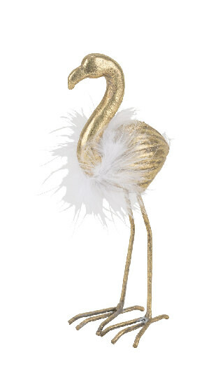 Flamingo with feathers, gold, 9 x 4 x 20 cm (SALE)|Ego Dekor