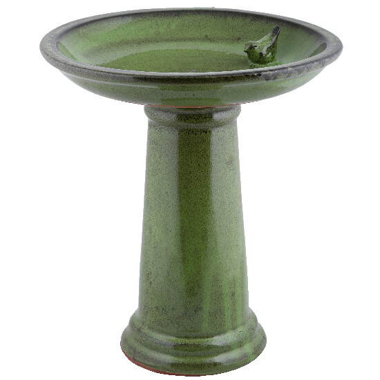 Birdbath ELEGANT, on a leg/stand, 42x47cm, green glaze|Esschert Design