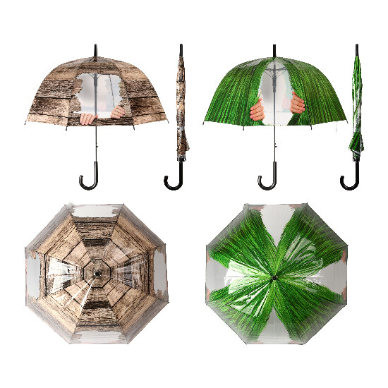 Peek & Boo umbrella, wood(no.1)/grass(no.2), 83.5cm|Esschert Design