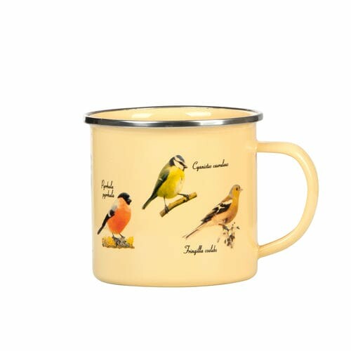 ED Mug TIN, enamel, BIRDS, 13x10x9cm/0.5L, beige|Esschert Design