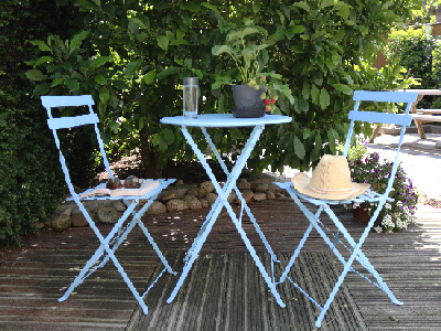 Zestaw do siedzenia ogrodowego, 2x krzesła + 1x stół, składany, metal, niebieski, ZESTAW 3 SZTUK!|Esschert Design