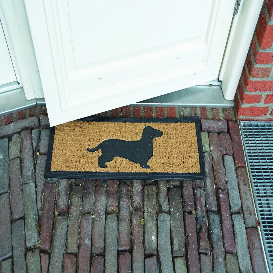 Rubber mat "BEST FOR BOOTS" with coconut fiber dachshund, black/natural, 75x25cm|Esschert Design