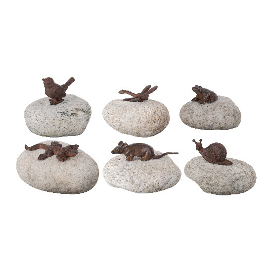 Stone with cast-iron animals 12.5 cm, (No. 1 - No. 6), grey/brown-red|Esschert Design