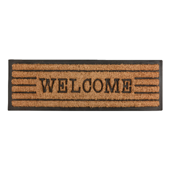 Rubber doormat "BEST FOR BOOTS" with coconut fiber and the inscription Welcome, natural with black, 75 x 25 cm|Esschert Design