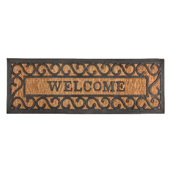 Rubber doormat "BEST FOR BOOTS" with coconut fiber and the inscription Welcome, black with natural, 75 x 25 cm|Esschert Design