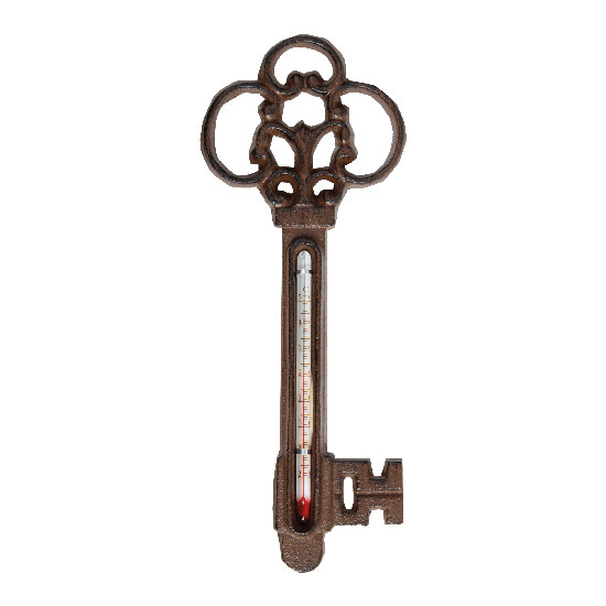 Thermometer key "WORLD OF WEATHER" KEY, cast iron, 9x1x22cm, brown|Esschert Design