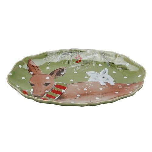 Oval tray 32x22cm, DEER FRIENDS, green|Casafina