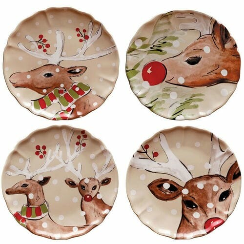 Plate 27cm, DEER FRIENDS, white|Linen, set of 4 (SALE)|Casafina