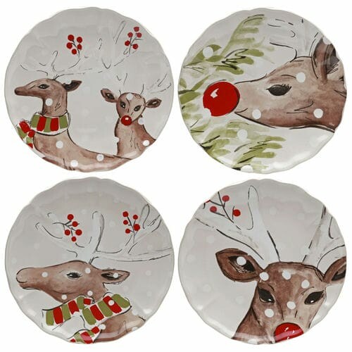 Plate 27cm, DEER FRIENDS, white, set of 4|Casafina