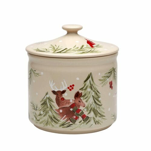 Jar with lid dia.19x21cm|2.8L, DEER FRIENDS, white|Linen (SALE)|Casafina