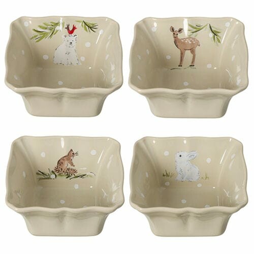 Baking dish 12cm|0.36L, DEER FRIENDS, white|Linen, set of 4 (SALE)|Casafina