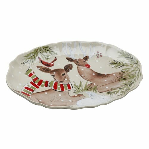 Oval tray 50x35cm, DEER FRIENDS, white|Linen (SALE)|Casafina