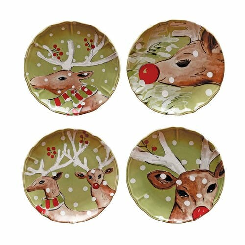 Plate 21cm, DEER FRIENDS, green, set of 4|Casafina