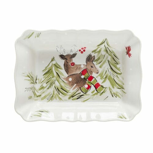 Baking dish 30x22cm, DEER FRIENDS, white (SALE)|Casafina