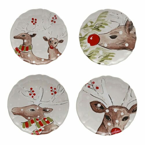 Plate 21cm, DEER FRIENDS, white, set of 4|Casafina