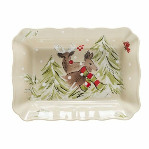 Baking dish 30x22cm, DEER FRIENDS, white|Linen (SALE)|Casafina