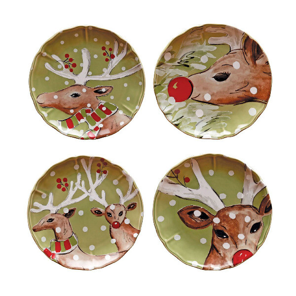 Talíř 21cm, DEER FRIENDS, zelená, set 4ks|Casafina