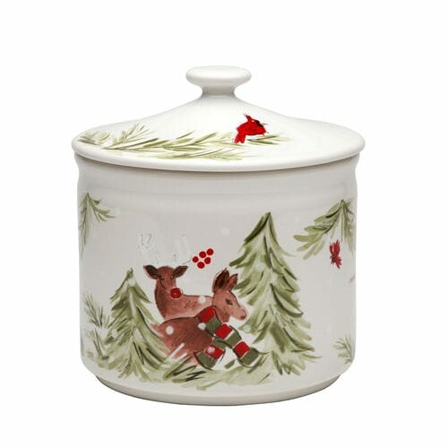 Jar with lid dia.19x21cm|2.8L, DEER FRIENDS, white (SALE)|Casafina