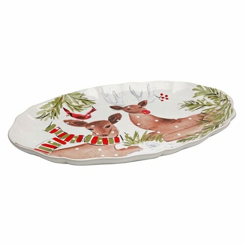 Oval tray 50x35cm, DEER FRIENDS, white|Casafina