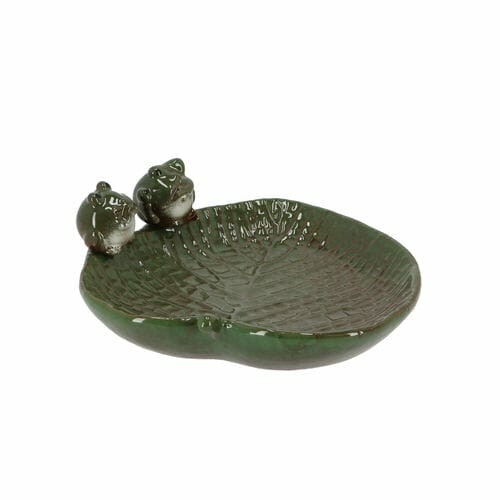 Bird drinker/bath LEAF with frogs, ceramic, 22x23cm|Esschert Design