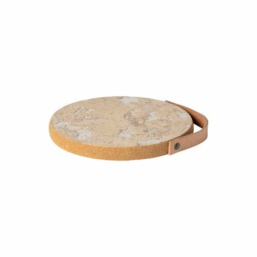 Cork mat with leather ear diameter 20cm, CORK COLLECTION, white|White-natural|Casafina