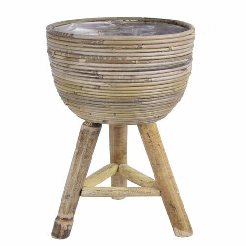 Flower pot cover STRIPE, wooden legs, grey, 20x47cm|Van Der Leeden 1915