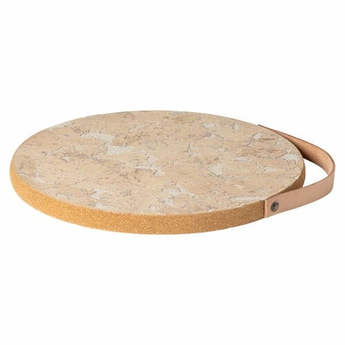 Cork mat with leather ear diameter 30cm, CORK COLLECTION, white|White-natural|Casafina