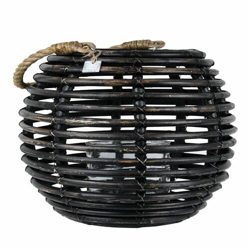 Hanging lantern with glass candlestick, black, diameter 40x45cm (SALE)|Van Der Leeden 1915