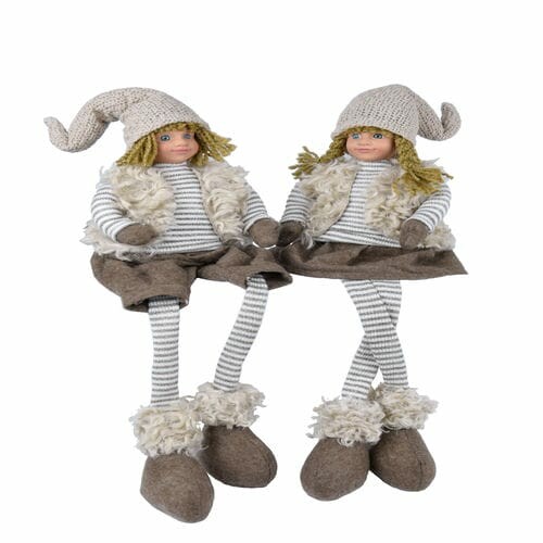 Decoration girl and boy with stripes, sitting, white/natural, 23x68x21cm, package contains 2 pieces!|Ego Dekor