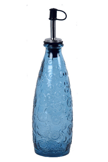 Recycled glass bottle with funnel 