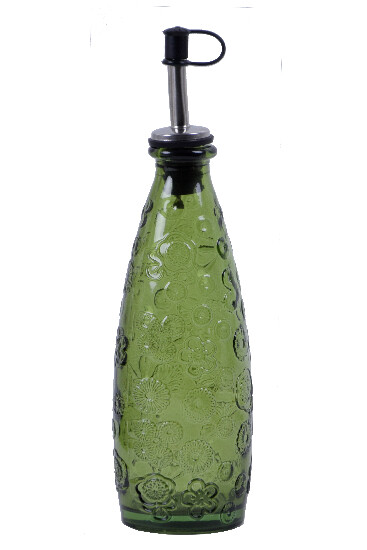 Recycled glass bottle with funnel 