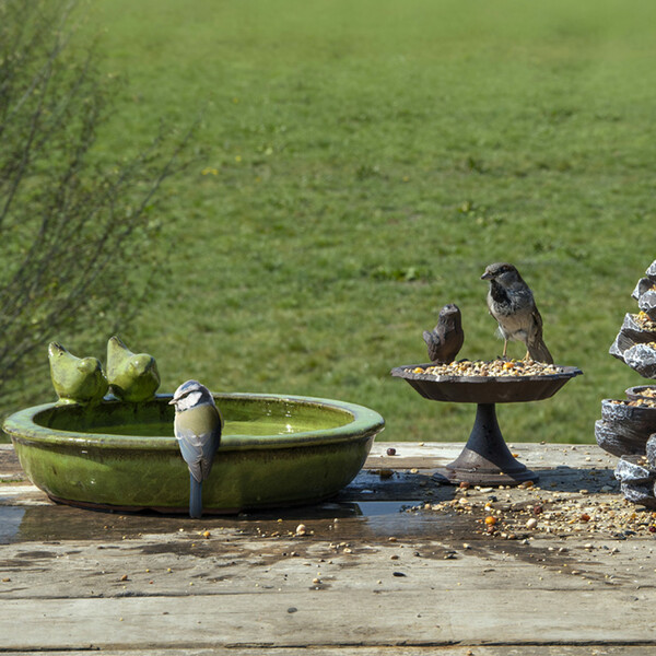 Ceramic bird drinker ELEGANT, green patina, dia. 31 cm|Esschert Design