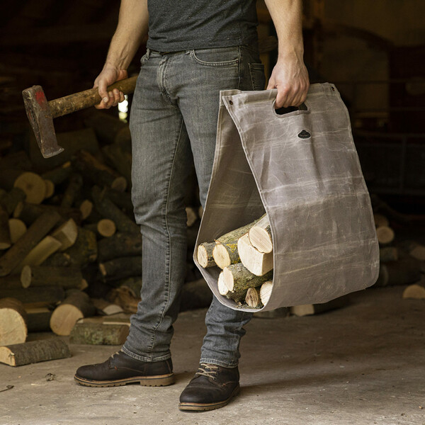 Wood carrier, waxed canvas, gray with patina, 40x5x71cm|Esschert Design